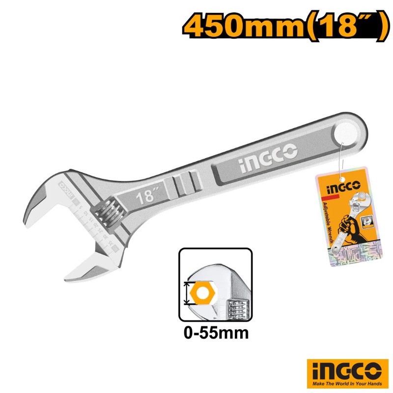 INGCO ADJUSTABLE WRENCH 450MM 18IN HADW131182