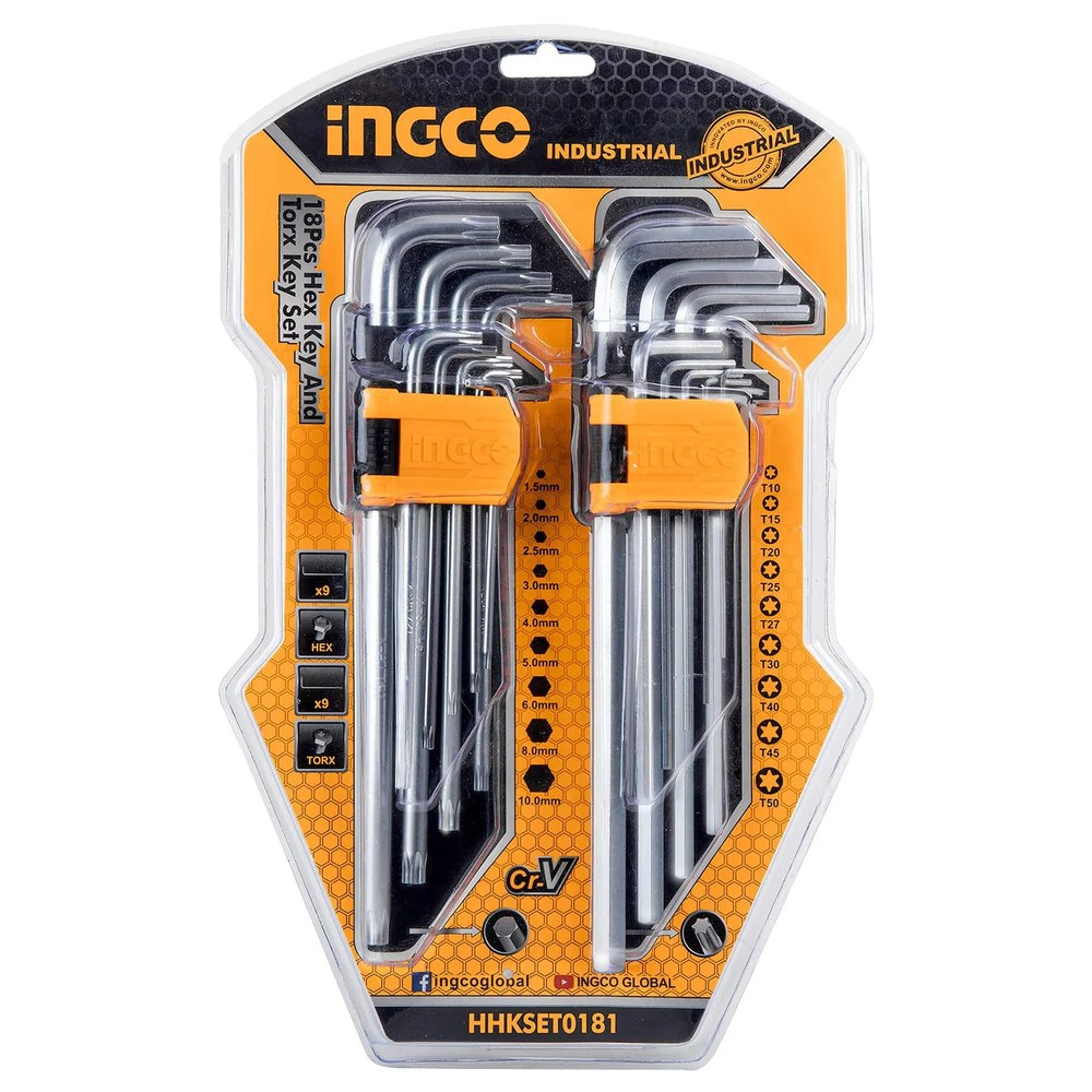 INGCO 18PCS HEX KEY AND TORX KEY SET